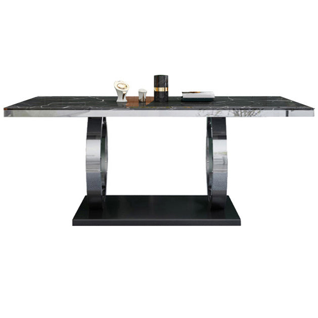Rectangle Luxury Style Dining Table Fixed Table with Trestle Base
