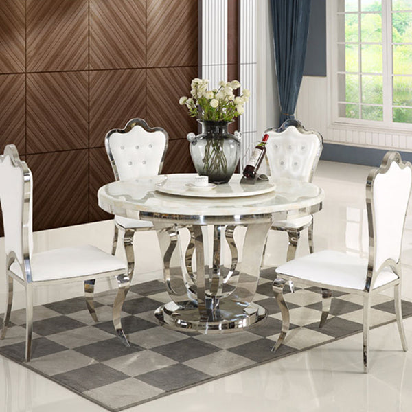 Marble Dining Table Luxury Style Single Pedestal Base Round Table for Dining Room