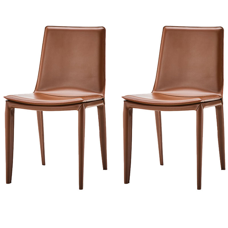 Chaises de salle à manger en cuir style contemporain Chaises d'appoint sans accoudoirs à dossier solide (Ensemble de 2)