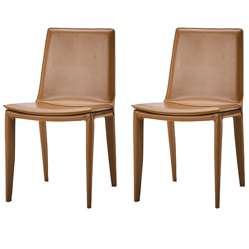 Chaises de salle à manger en cuir style contemporain Chaises d'appoint sans accoudoirs à dossier solide (Ensemble de 2)