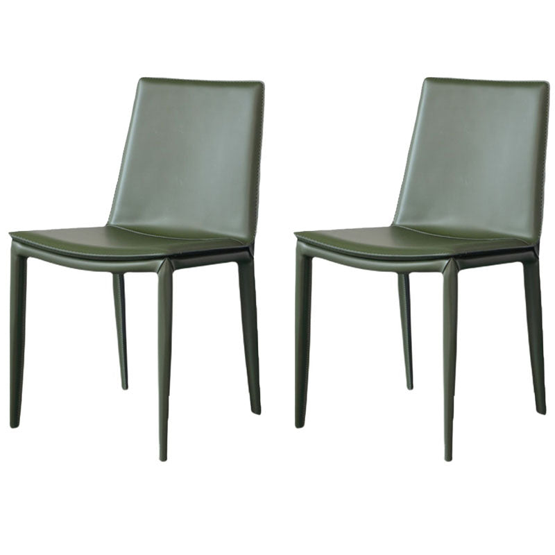 Chaises de salle à manger en cuir style contemporain Chaises d'appoint sans accoudoirs à dossier solide (Ensemble de 2)