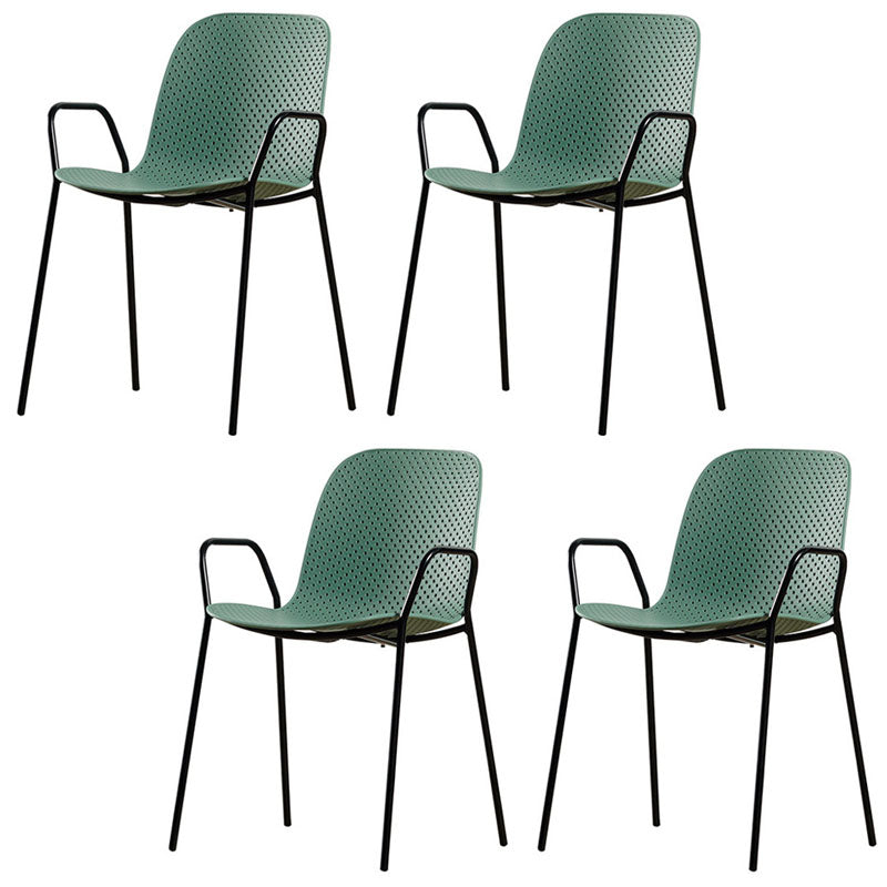 Chaise d'intérieur contemporaine avec accoudoirs et dossier solide en métal (Ensemble de 4)