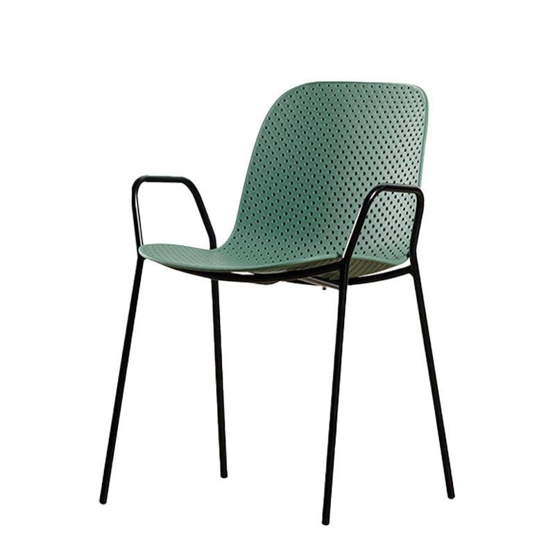 Chaise d'intérieur contemporaine avec accoudoirs et dossier solide en métal (Ensemble de 4)