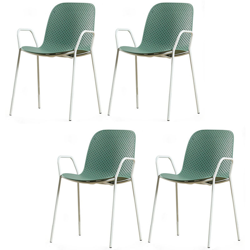 Chaise d'intérieur contemporaine avec accoudoirs et dossier solide en métal (Ensemble de 4)