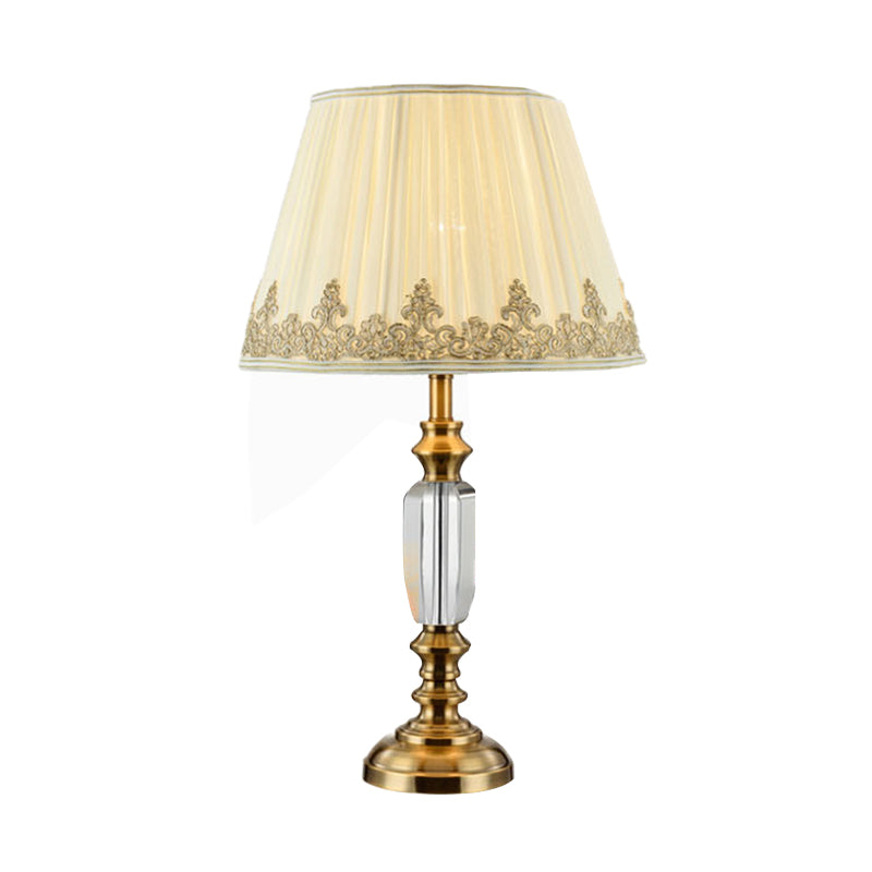 Beige Flare Desk Light Modernist 1 Bulb Fabric Night Table Lamp met metalen basis