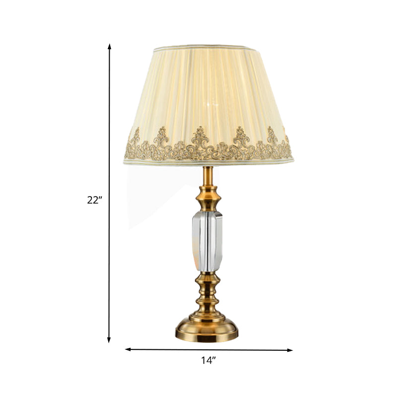 Beige Flare Desk Light Modernist 1 Bulb Fabric Night Table Lamp met metalen basis