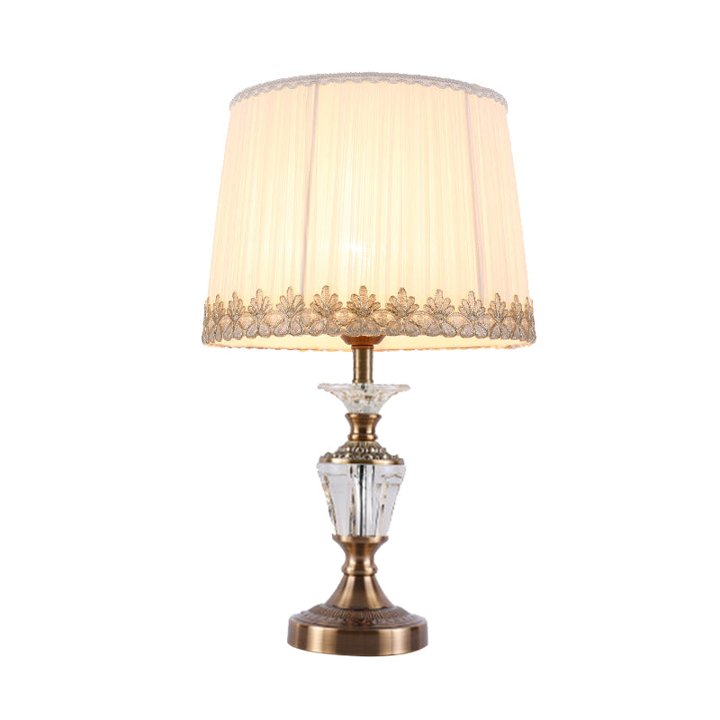 Drum Shade Crystal Reading Light Modernism Fabric 1 Head Nightstand Lamp in Blue/Beige