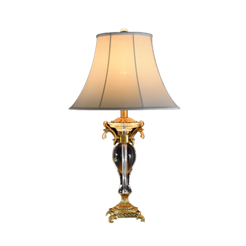 Bell Study Lamp Modern Fabric 1 Bulb White Task Light with Carved Brass Metallic Base