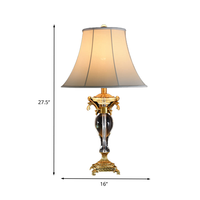Bell Study Lamp Modern Fabric 1 Bulb White Task Light with Carved Brass Metallic Base