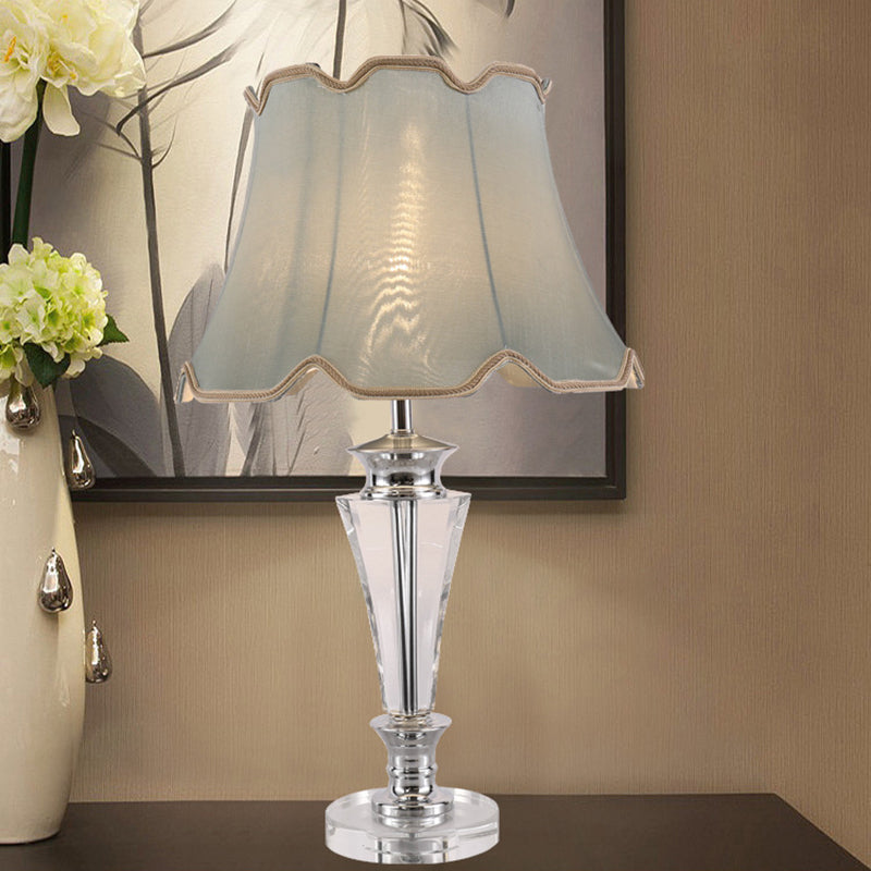 Tapered Fabric Task Light Modernism Hand-Cut Crystal 1 Head Nightstand Lamp in Blue