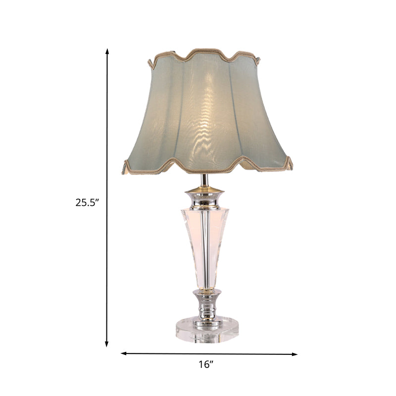 Tapered Fabric Task Light Modernism Hand-Cut Crystal 1 Head Nightstand Lamp in Blue