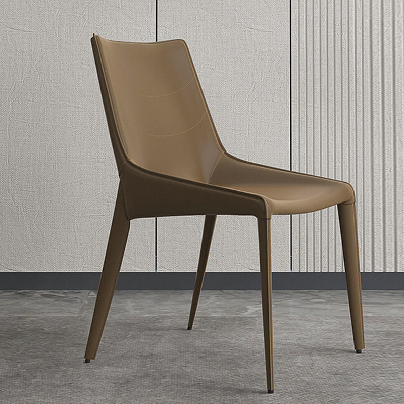 Minimalist Style Leather Dining Arm Chairs Solid Back Dining Side Chair (Set of 2)