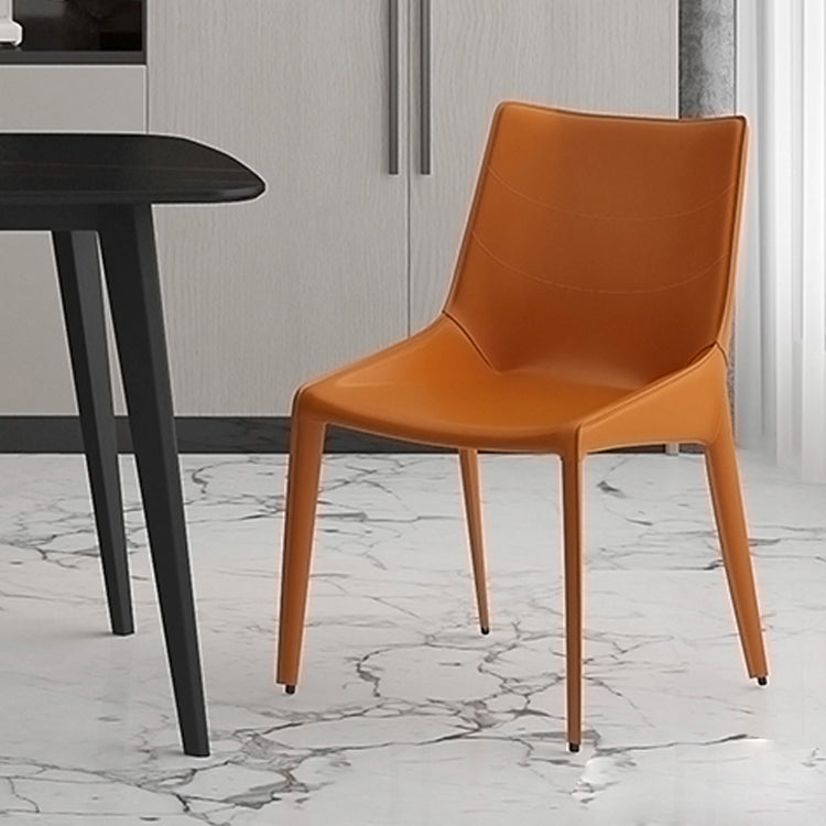 Minimalist Style Leather Dining Arm Chairs Solid Back Dining Side Chair (Set of 2)