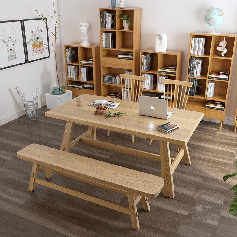 Modern Pine Wood Table for Restaurant Rectangle Dining Table with Trestle Base
