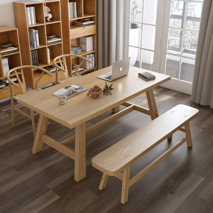 Modern Pine Wood Table for Restaurant Rectangle Dining Table with Trestle Base