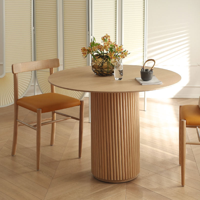 Mesa de comedor de madera sólida redonda colección de comedor estilo simplicidad con pedestal casual