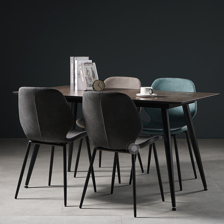 Mesa de comedor de estilo industrial Mesa de comedor marrón 4 patas con marco negro