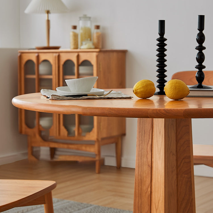 Solid Wood Round Dining Table Simplicity Dining Table with Pedestal Casual