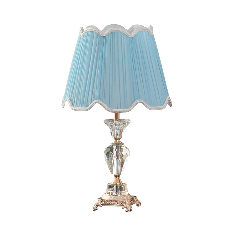 Fabric Cone Table Light Modern 1 Head Desk Lamp in Blue with Sculpted Bronze Metal Base