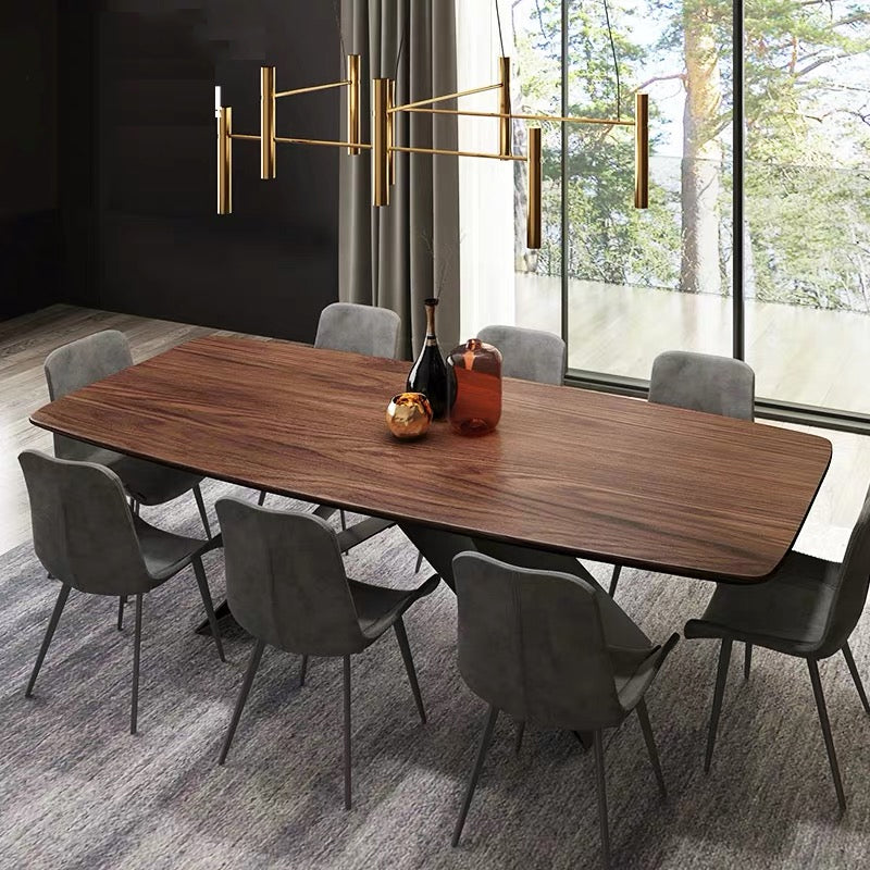 Mesa de madera maciza industrial para mesa de comedor rectangular de restaurantes en marrón con pedestal de metal