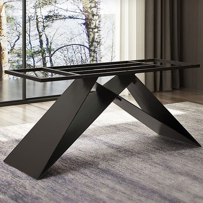Mesa de madera maciza industrial para mesa de comedor rectangular de restaurantes en marrón con pedestal de metal