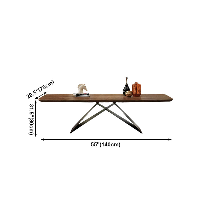 Mesa de madera maciza industrial para mesa de comedor rectangular de restaurantes en marrón con pedestal de metal