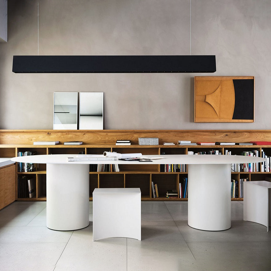 Modern Solid Wood Table for Restaurant Oval Dining Table in White with Double Pedestal