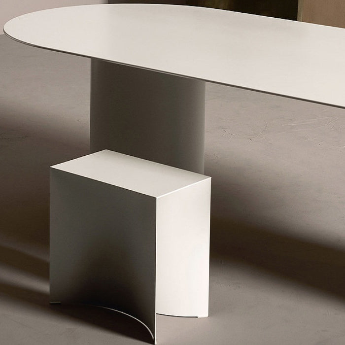 Modern Solid Wood Table for Restaurant Oval Dining Table in White with Double Pedestal