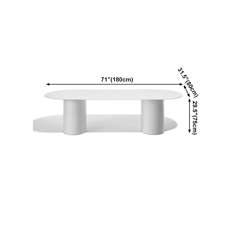 Modern Solid Wood Table for Restaurant Oval Dining Table in White with Double Pedestal