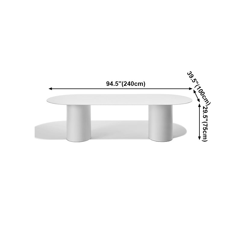 Modern Solid Wood Table for Restaurant Oval Dining Table in White with Double Pedestal