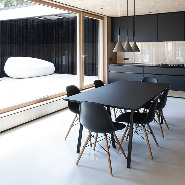 Mesa rectangular moderna de madera maciza, mesa interior con tapa de madera y patas