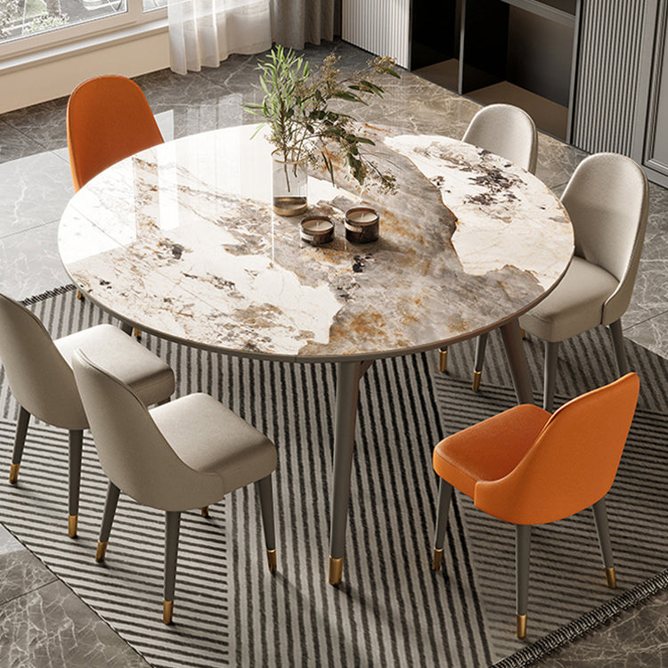 Modern Gray Round Shape Table Sintered Stone Kitchen Dining Table with 4 Legs Base