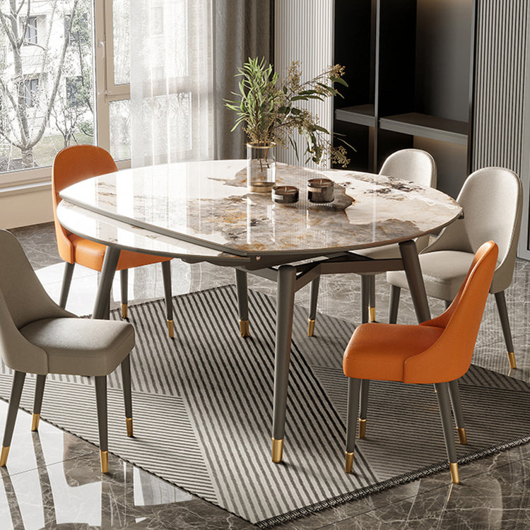 Modern Gray Round Shape Table Sintered Stone Kitchen Dining Table with 4 Legs Base