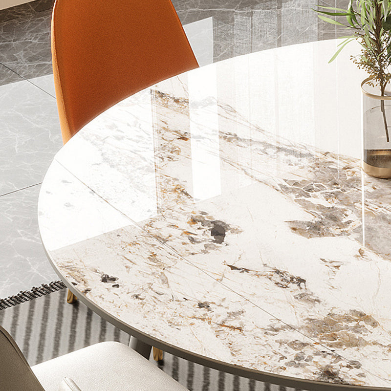 Modern Gray Round Shape Table Sintered Stone Kitchen Dining Table with 4 Legs Base
