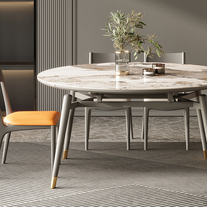 Modern Gray Round Shape Table Sintered Stone Kitchen Dining Table with 4 Legs Base