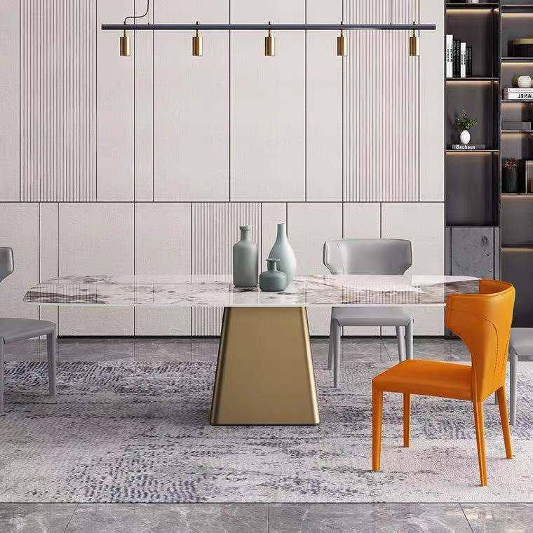 Glam Rectangle Shape Standard Table Sintered Stone Gray Dining Table for Kitchen