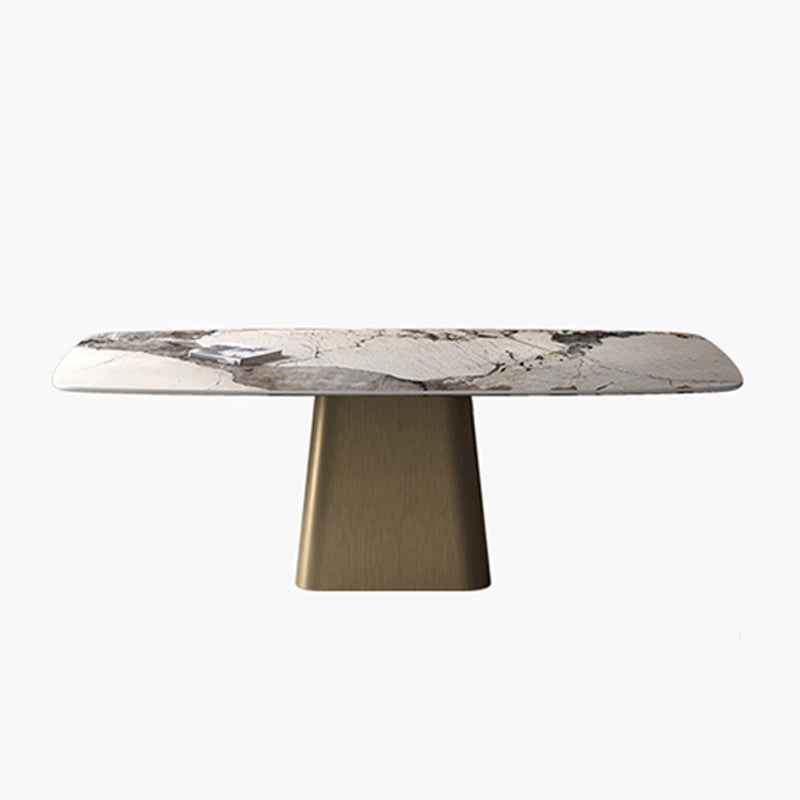 Glam Rectangle Shape Standard Table Sintered Stone Gray Dining Table for Kitchen