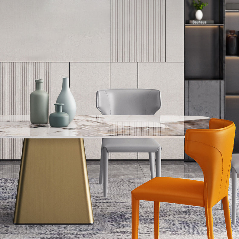 Glam Rectangle Shape Standard Table Sintered Stone Gray Dining Table for Kitchen