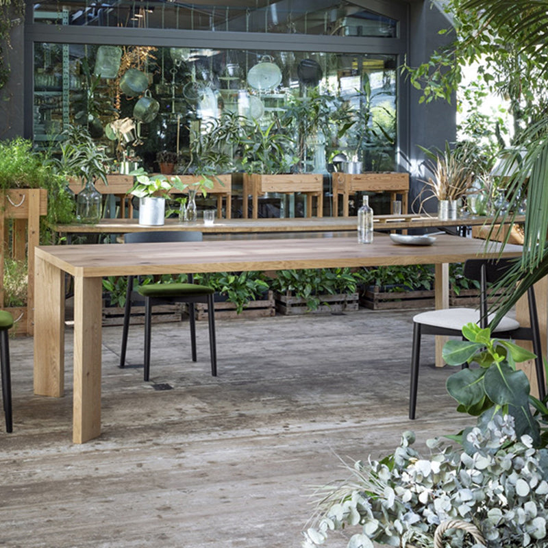 Mesa rectangular contemporánea de madera maciza, mesa de comedor con tapa de madera y 4 patas