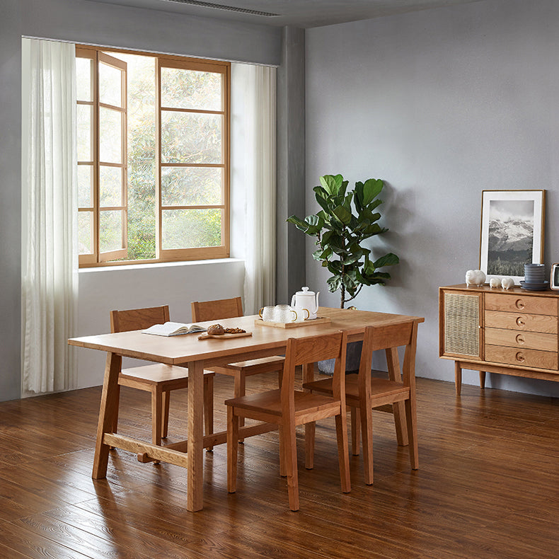 Modern Pine Wood Indoor Table for Restaurant Rectangle Dining Table with Trestle Base