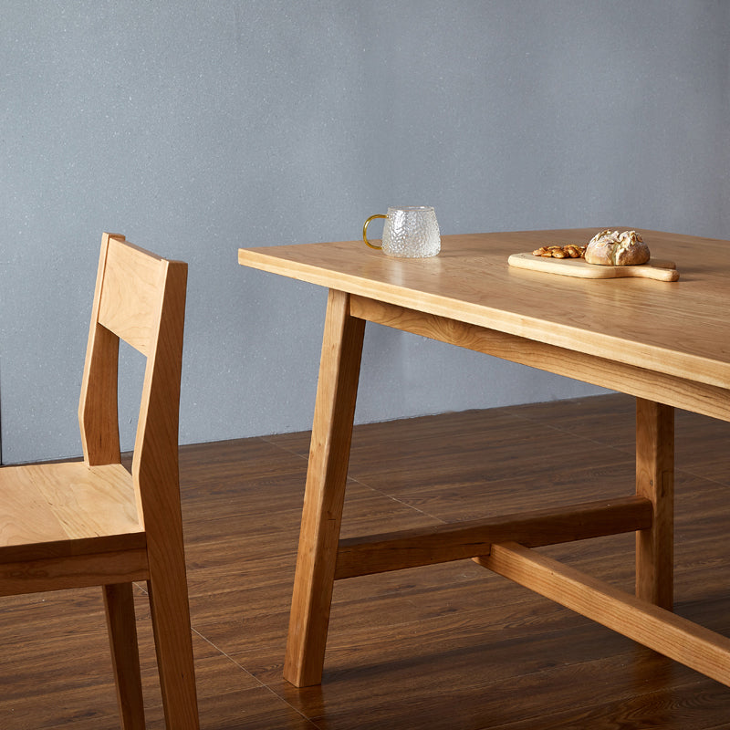 Modern Pine Wood Indoor Table for Restaurant Rectangle Dining Table with Trestle Base
