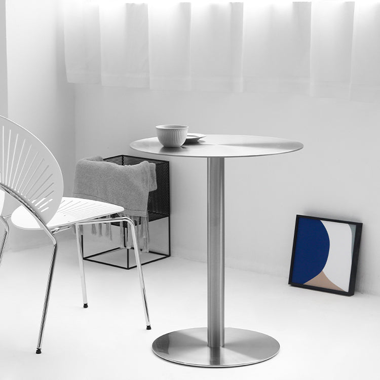 Metal Industrial Dining Table Stainless Steel Top Table with Pedestal Base