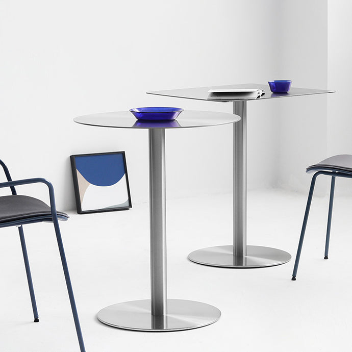 Metal Industrial Dining Table Stainless Steel Top Table with Pedestal Base