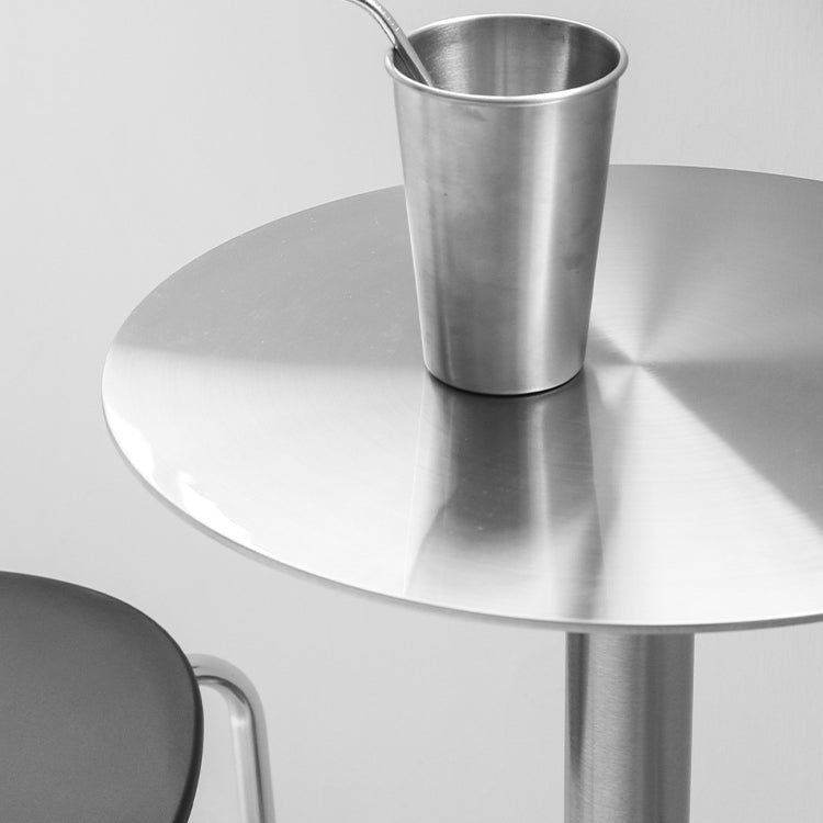 Metal Industrial Dining Table Stainless Steel Top Table with Pedestal Base