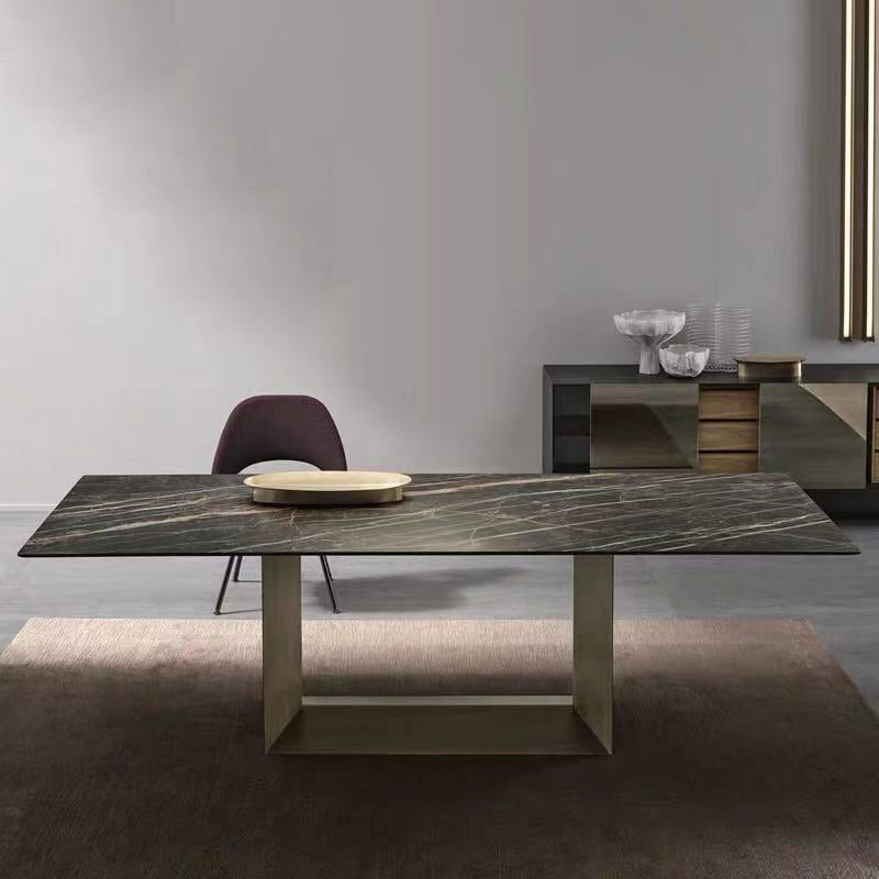Industrial Sintered Stone Dining Table Rectangle Shape Standard Dining Table for Kitchen