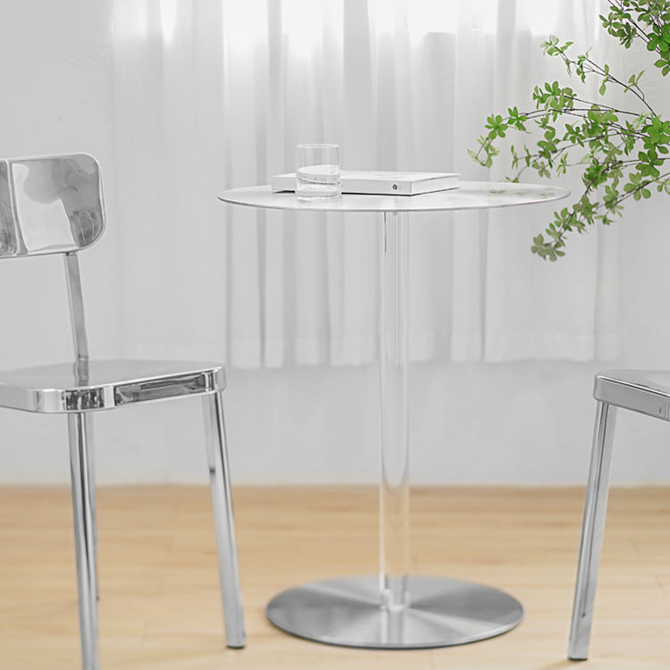 Metal Industrial Dining Table Stainless Steel Top Dining Table with Pedestal Base