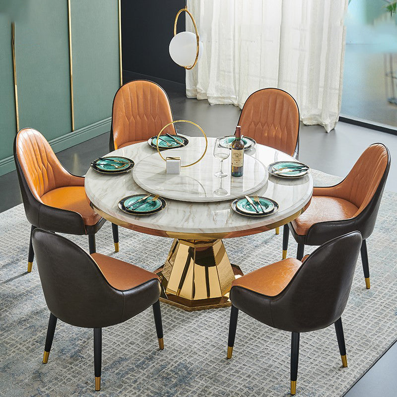 Glam Round Shape Marble Table Standard Kitchen Dining Table with Pedestal Base