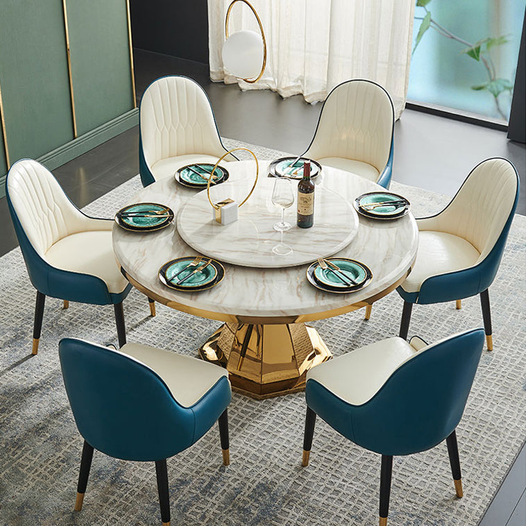 Glam Round Shape Marble Table Standard Kitchen Dining Table with Pedestal Base
