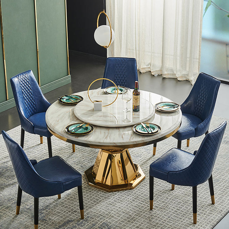 Glam Round Shape Marble Table Standard Kitchen Dining Table with Pedestal Base