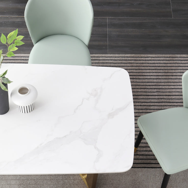 Luxury Sintered Stone Dining Table Rectangle Table with Metal Trestle Base